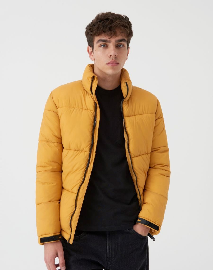 Quilted jacket with high stand up collar